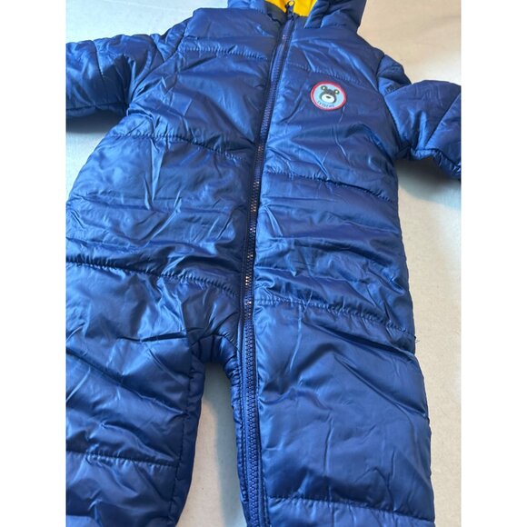 Baby Blue Puffer Snowsuit With Hood & Bear Patch 12-18 months - Picture 2 of 13